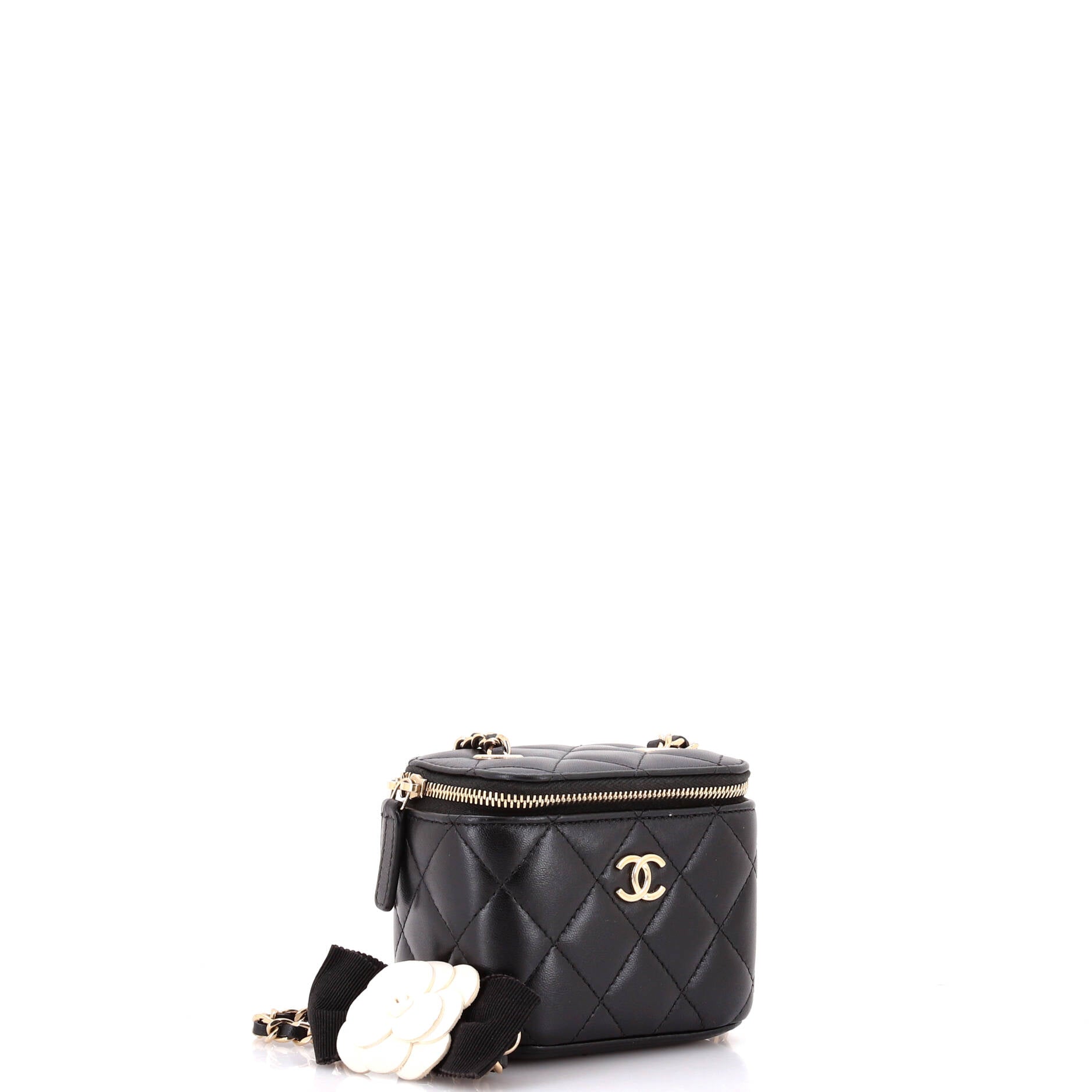 Chanel Camellia Bow Vanity Case with Chain Quilted Lambskin Mini