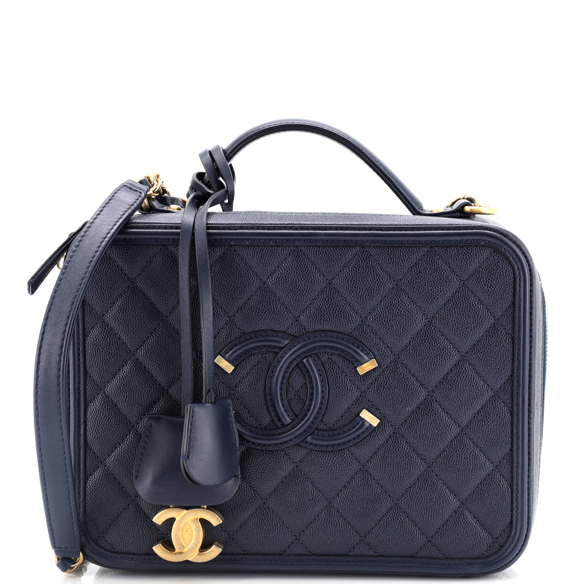 Chanel Filigree Vanity Case Quilted Caviar Large