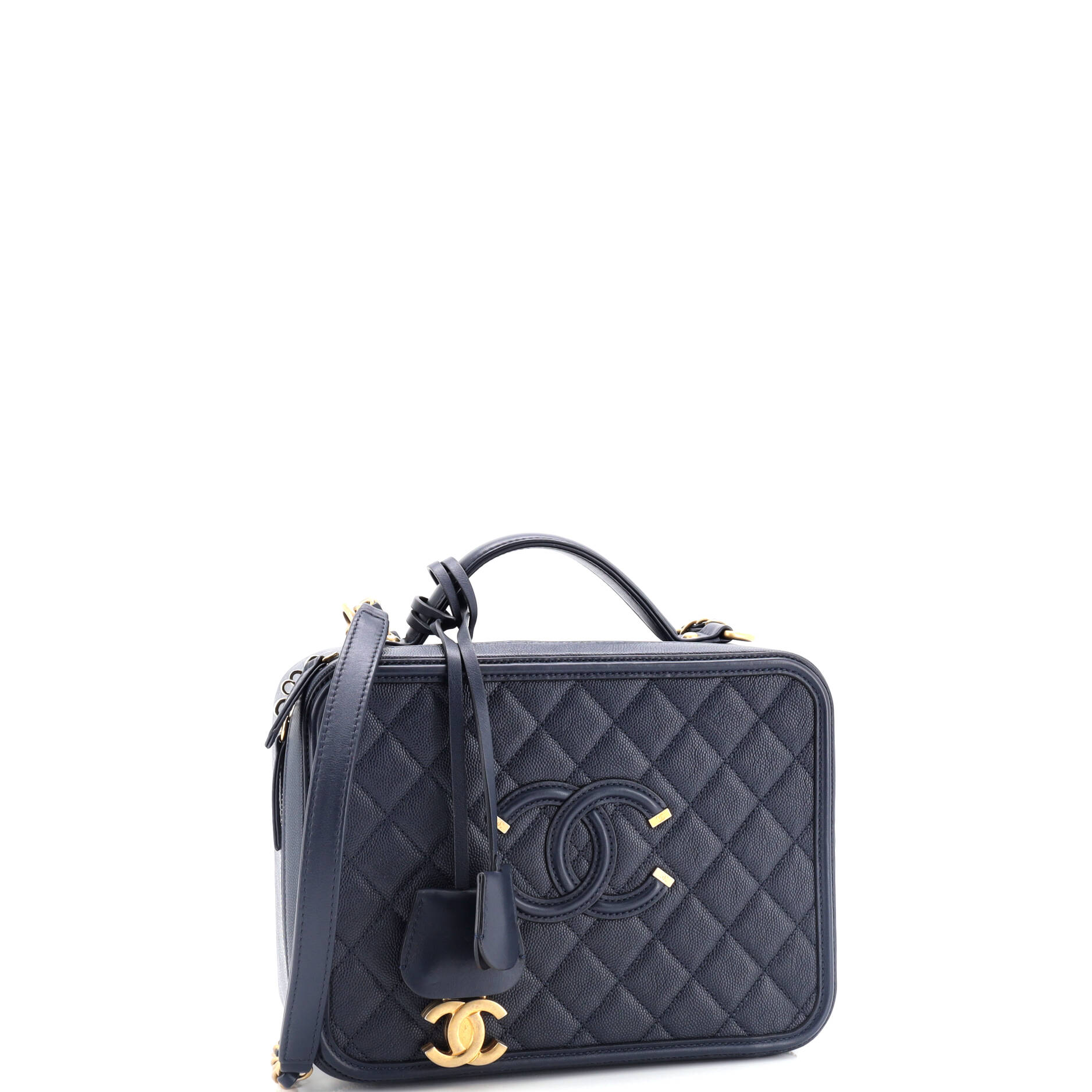 Chanel Filigree Vanity Case Quilted Caviar Large