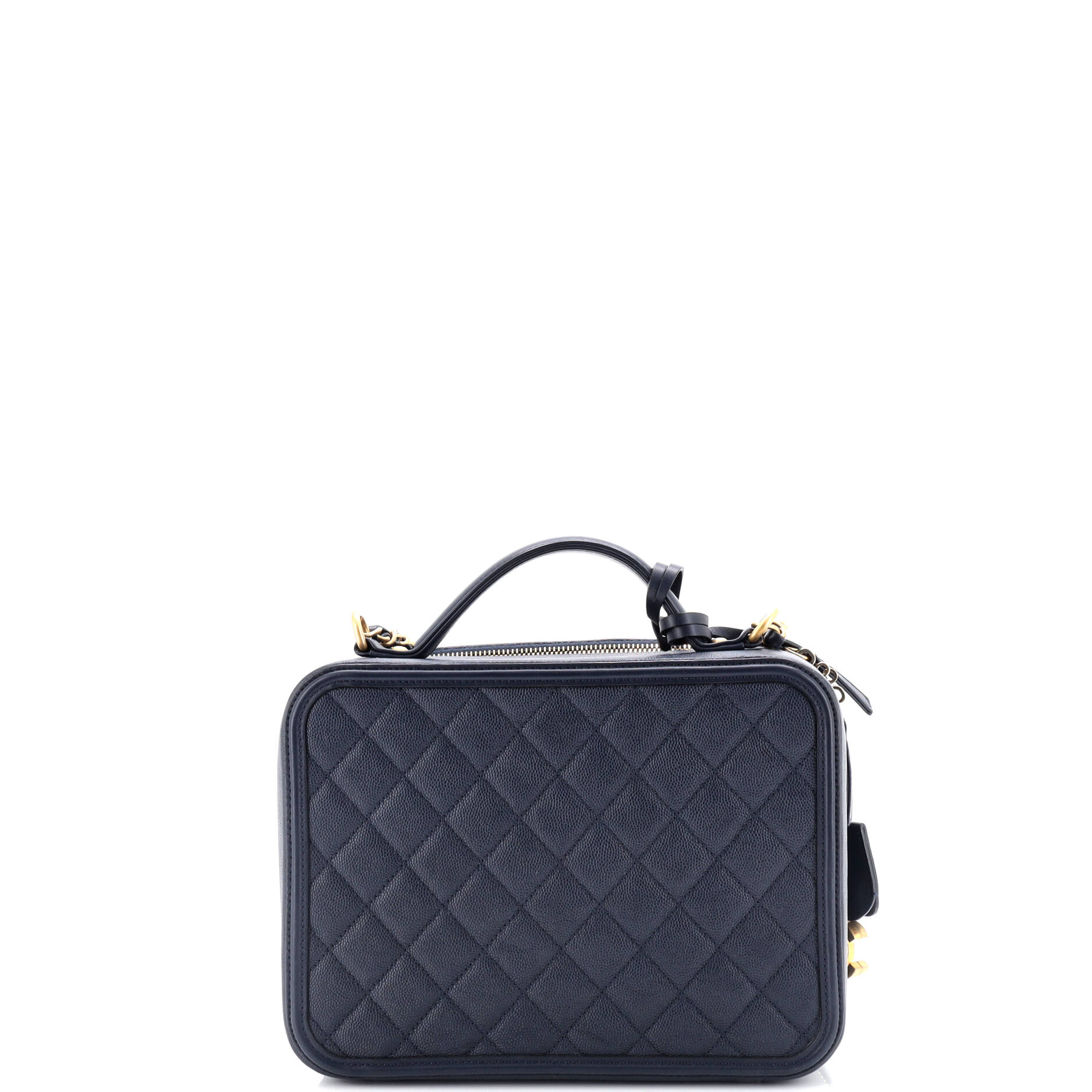 Chanel Filigree Vanity Case Quilted Caviar Large
