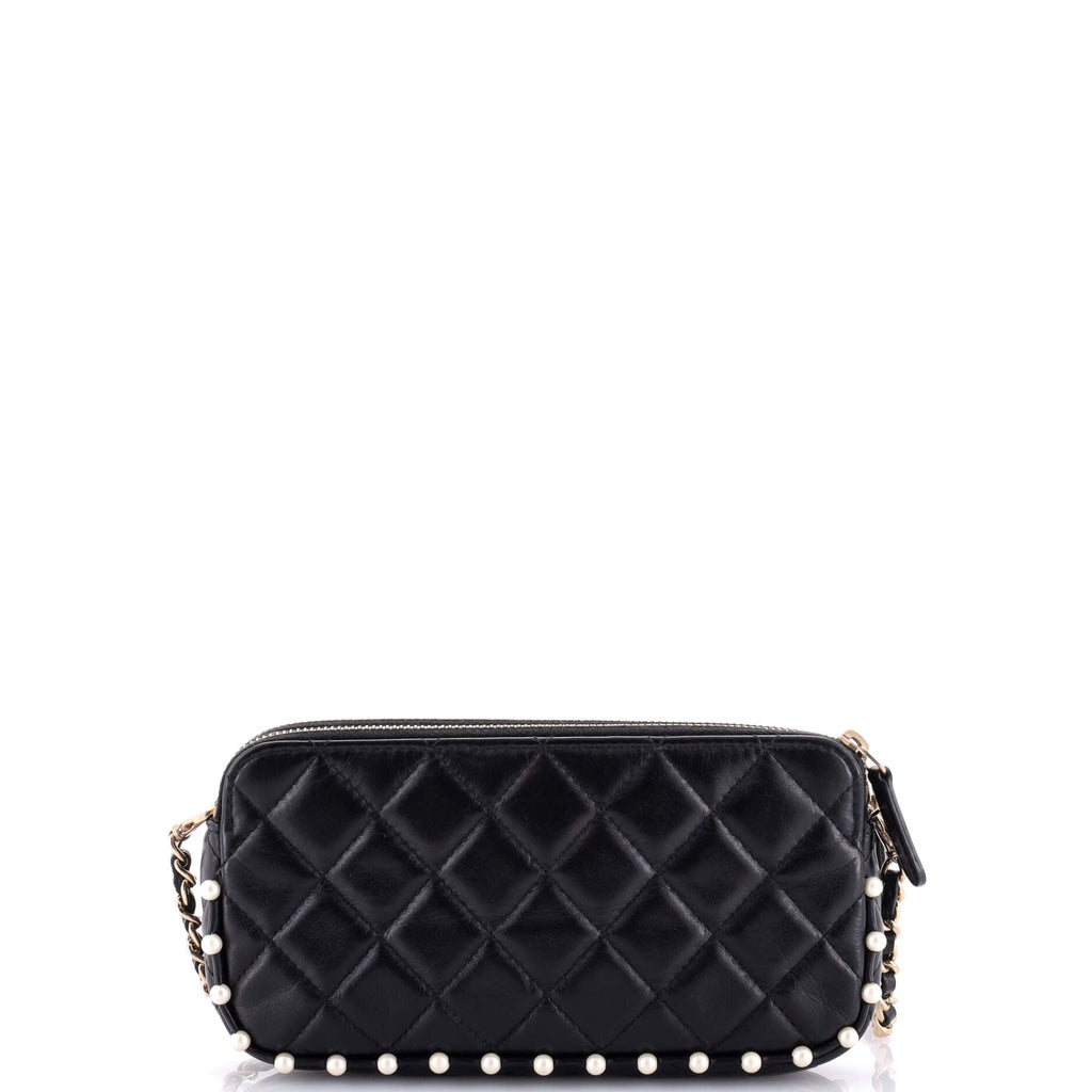 Chanel Double Zip Clutch with Chain Quilted Calfskin with Pearl Detail