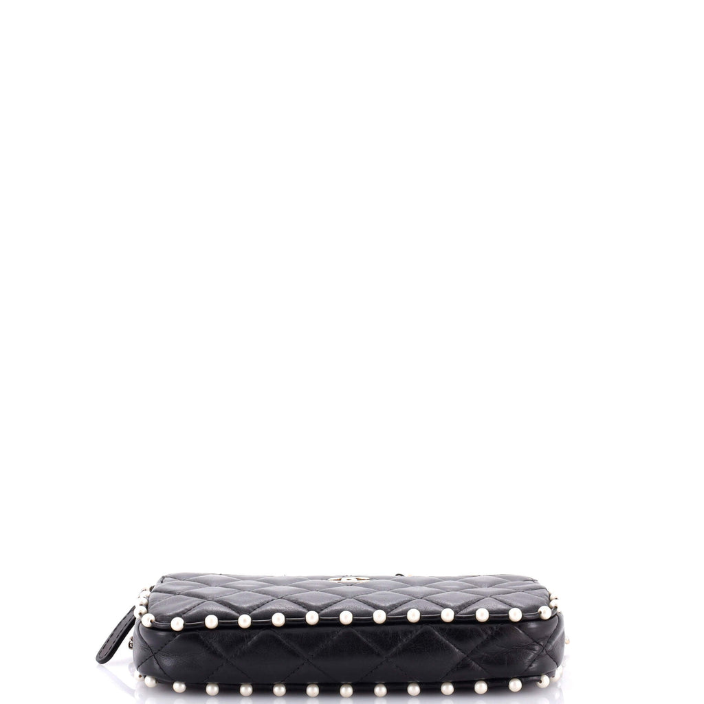 Chanel Double Zip Clutch with Chain Quilted Calfskin with Pearl Detail