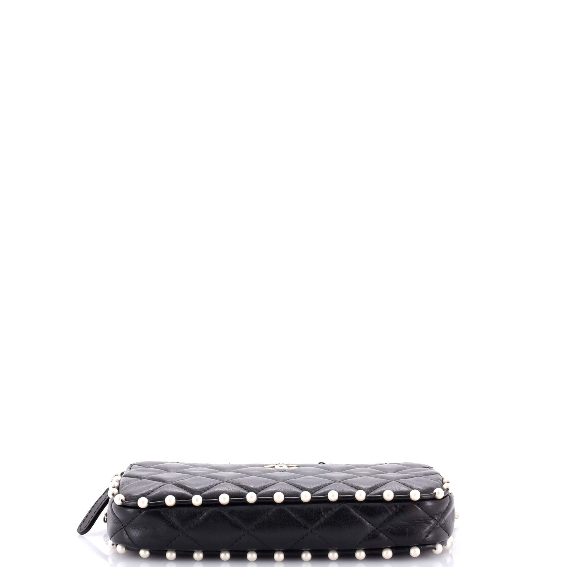 Chanel Double Zip Clutch with Chain Quilted Calfskin with Pearl Detail