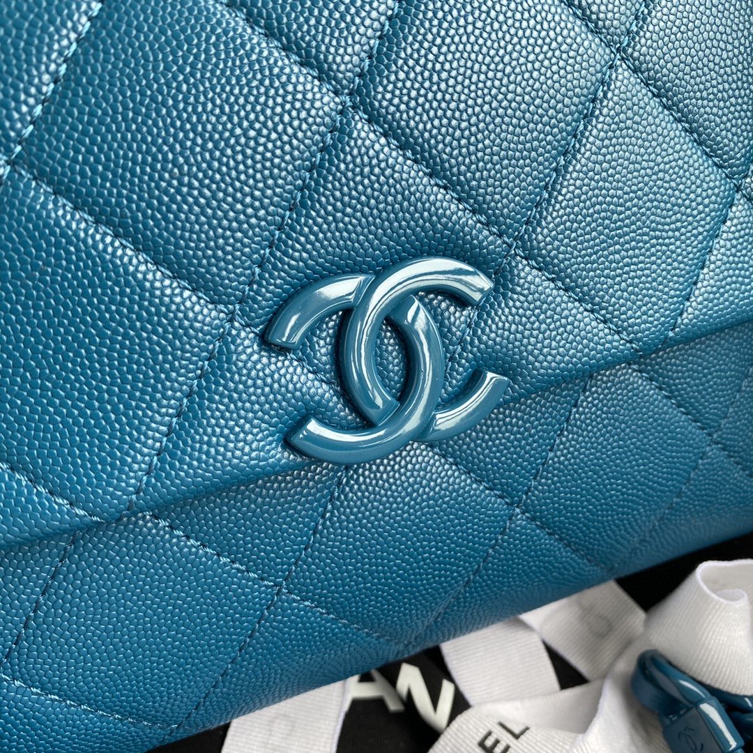 ChanelFlap Bag Red Hardware Grained Blue For Women, Women’s Handbags, Shoulder Bags 9.4in/24cm AS2303
