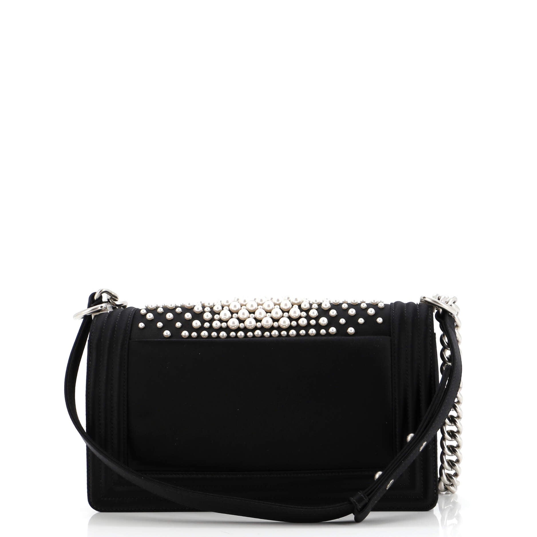 Chanel Boy Flap Bag Pearl Embellished Satin Old Medium
