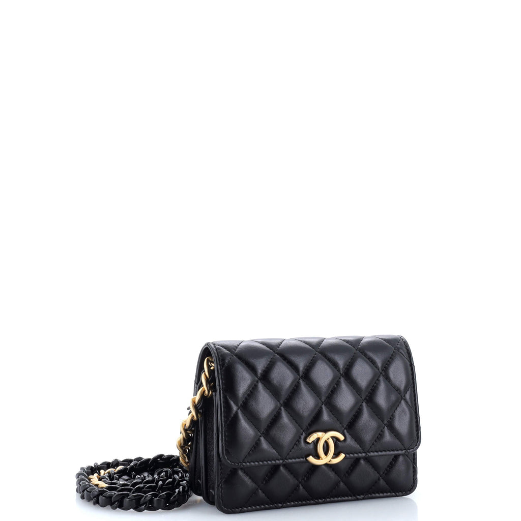 Chanel Lacquered Metal CC Clutch with Chain Quilted Lambskin