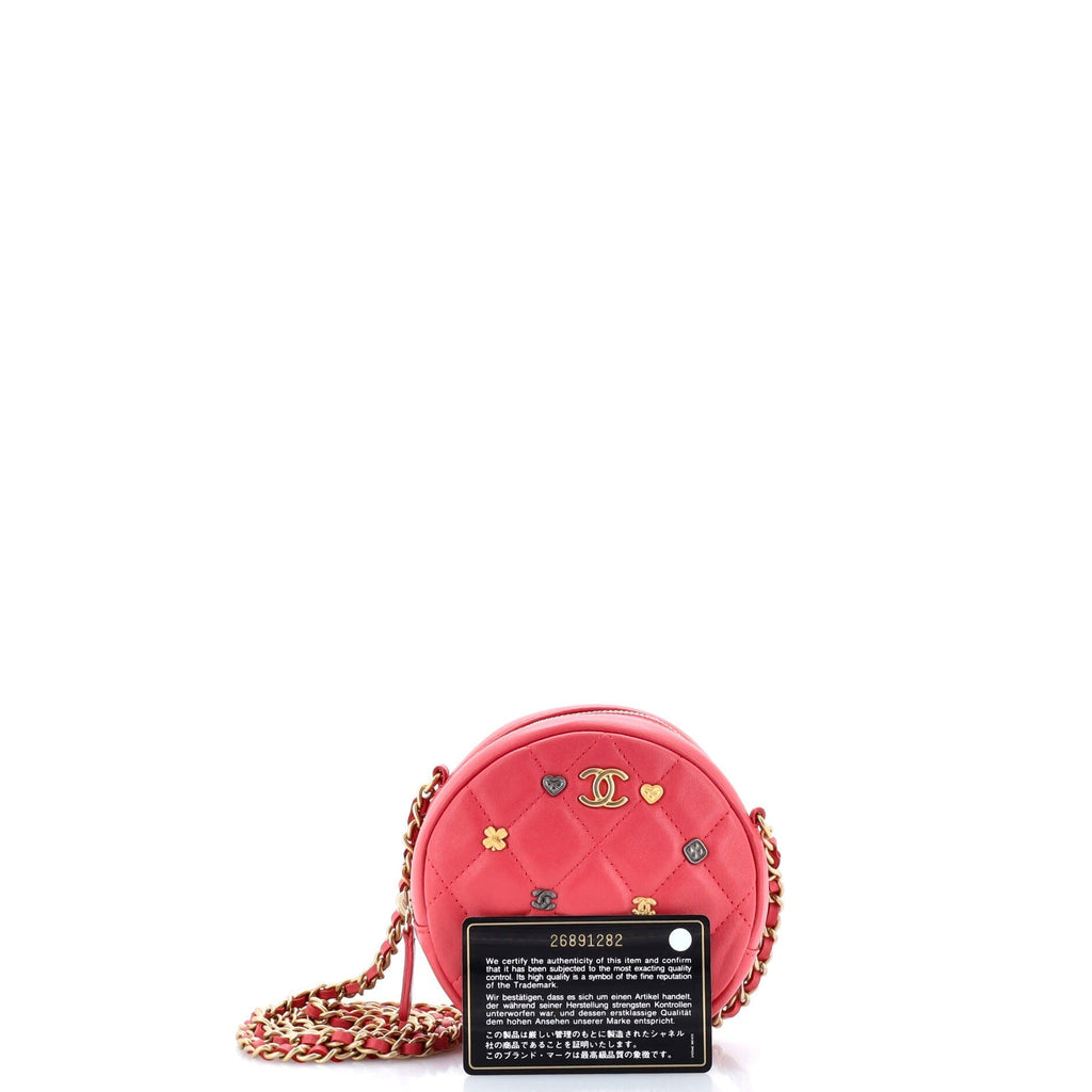 Chanel 18K Charms Round Clutch With Chain Quilted Lambskin Mini