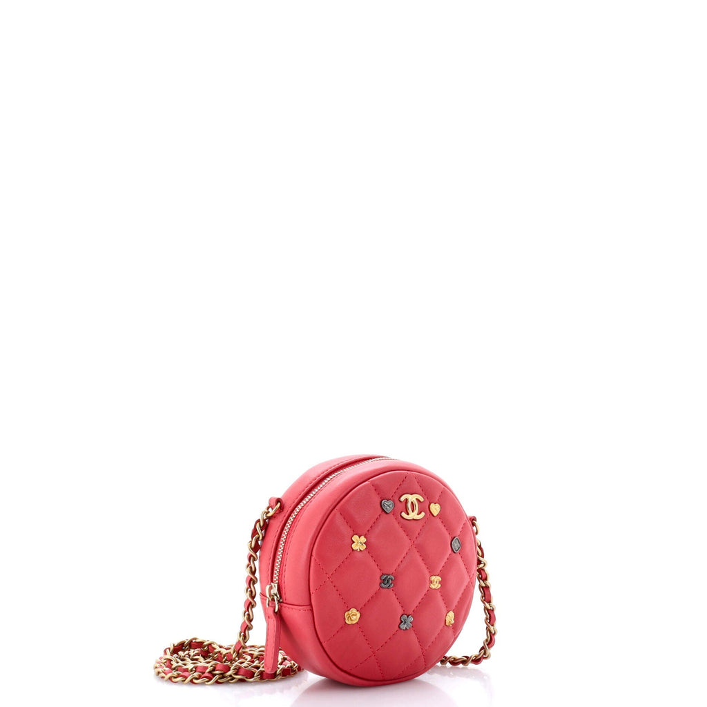 Chanel 18K Charms Round Clutch With Chain Quilted Lambskin Mini