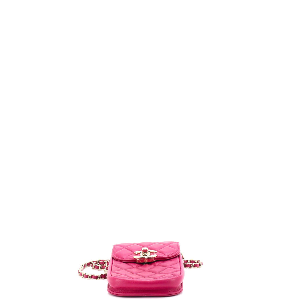 Chanel CC Flap Phone Holder Crossbody Bag Quilted Lambskin