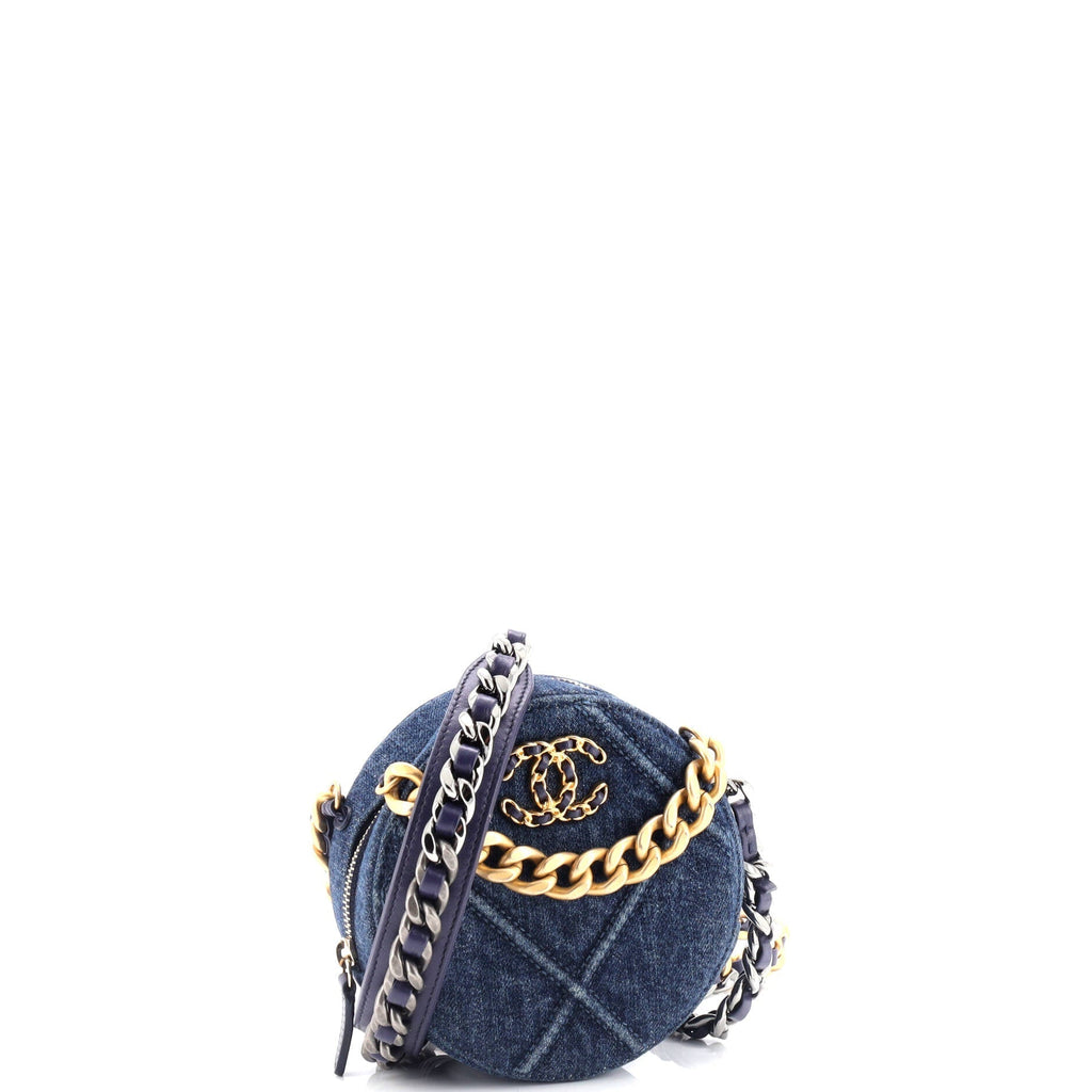 Chanel 19 Round Clutch with Chain Quilted Denim