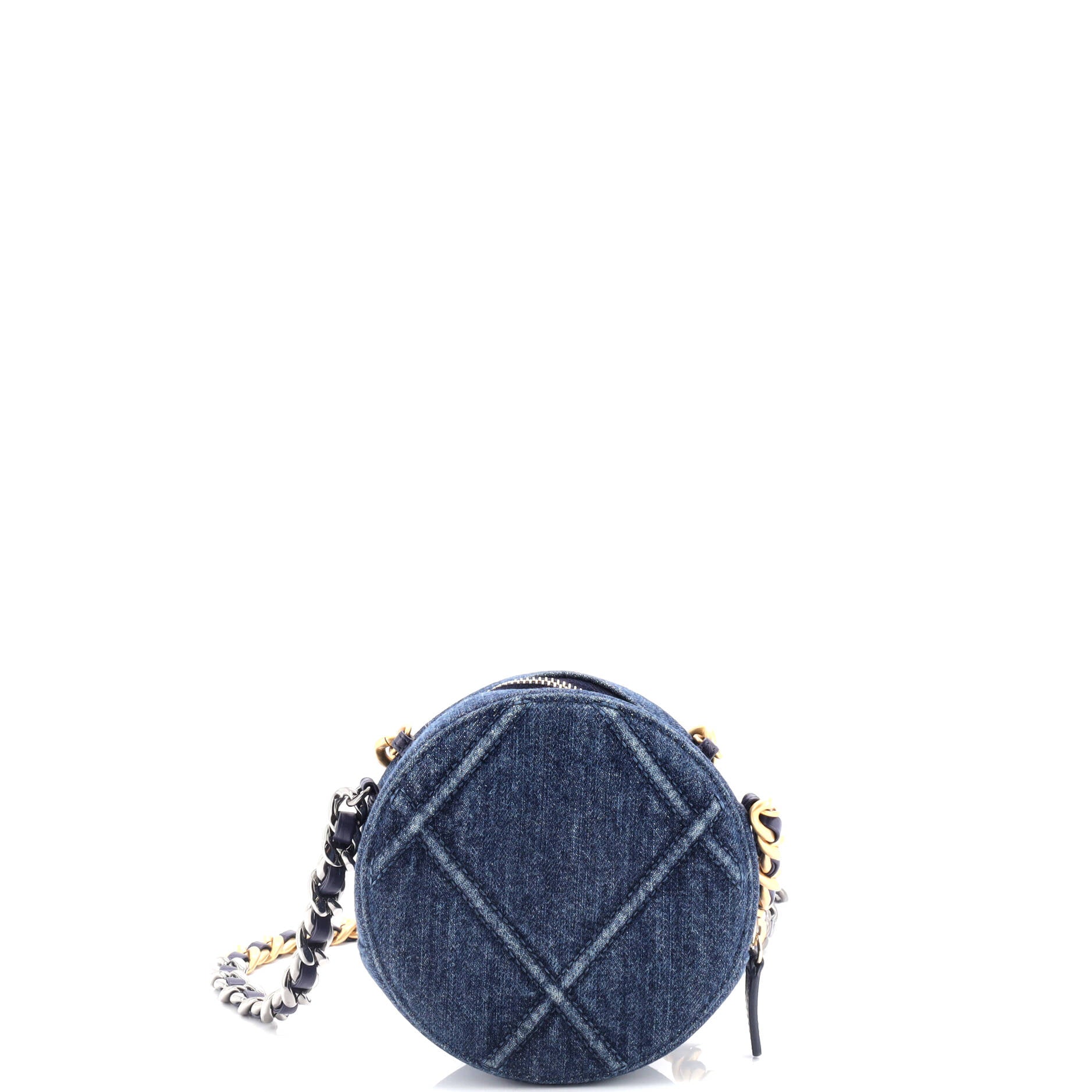 Chanel 19 Round Clutch with Chain Quilted Denim