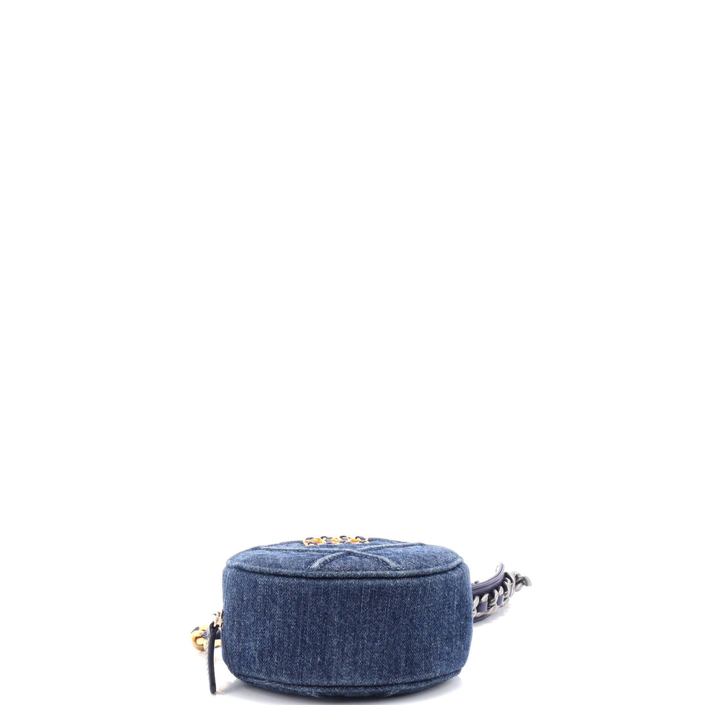 Chanel 19 Round Clutch with Chain Quilted Denim