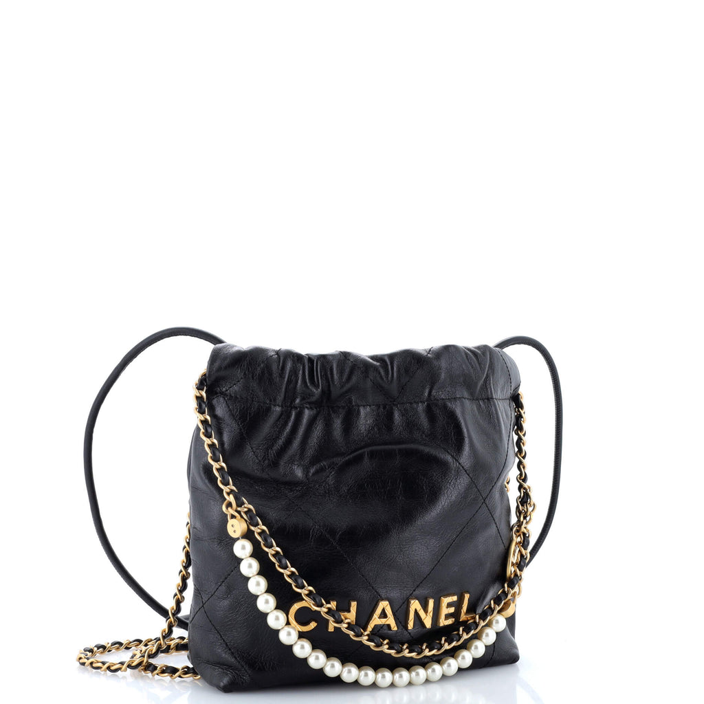 Chanel 22 Chain Hobo Quilted Calfskin with Pearl Chain Mini