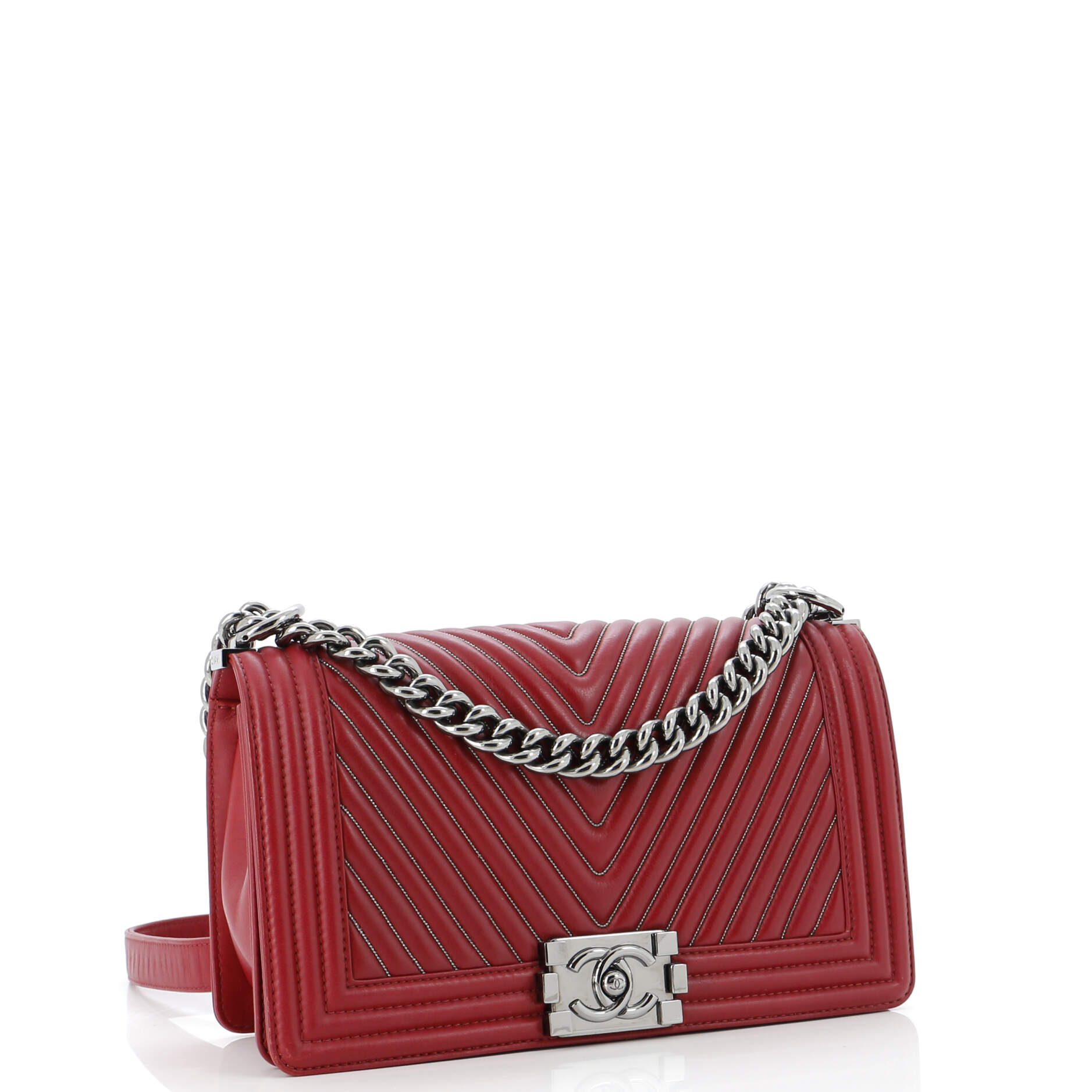 Chanel Boy Flap Bag Chevron Calfskin with Micro Chain Detail Old Medium