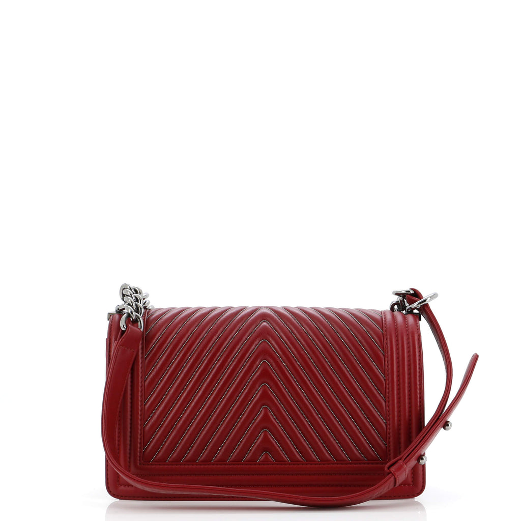 Chanel Boy Flap Bag Chevron Calfskin with Micro Chain Detail Old Medium