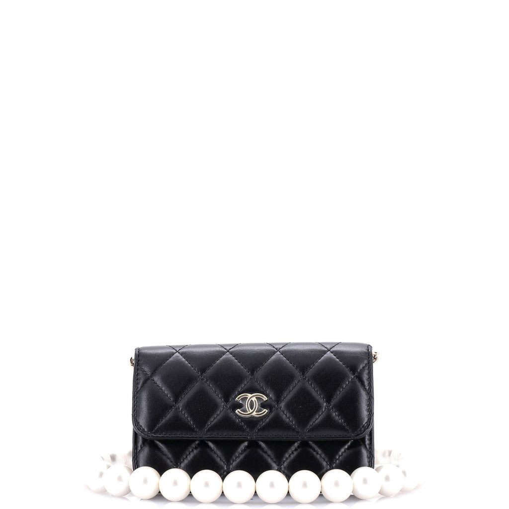 Chanel Pearl Strap Clutch with Chain Quilted Calfskin
