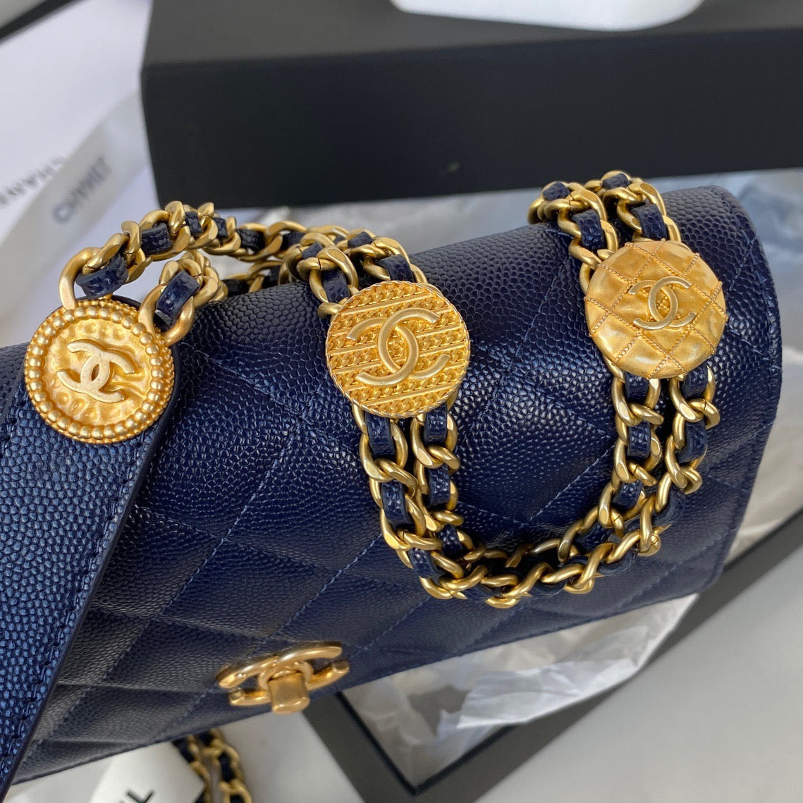ChanelSmall GlamIap Bag Gold Hardware Navy Blue For Women Handbags, Shoulder Bags 7.5in/19cm AP2840