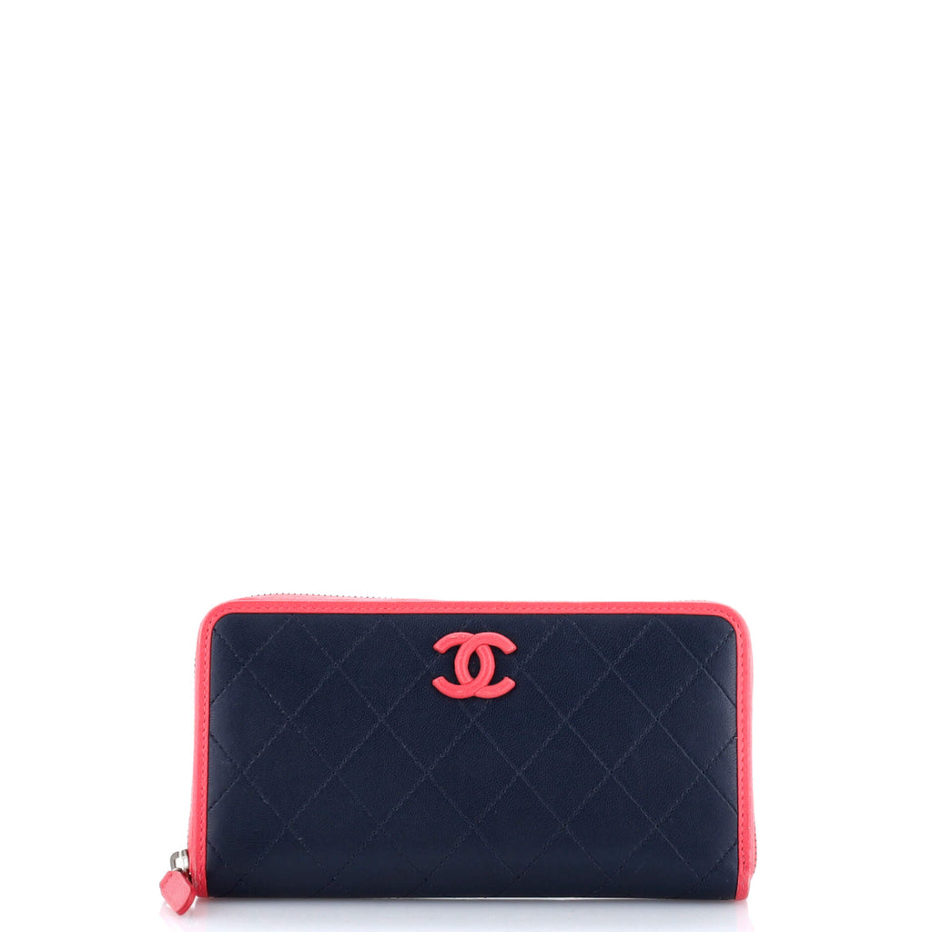 Chanel CC Zip Around Wallet Stitched Lambskin Long