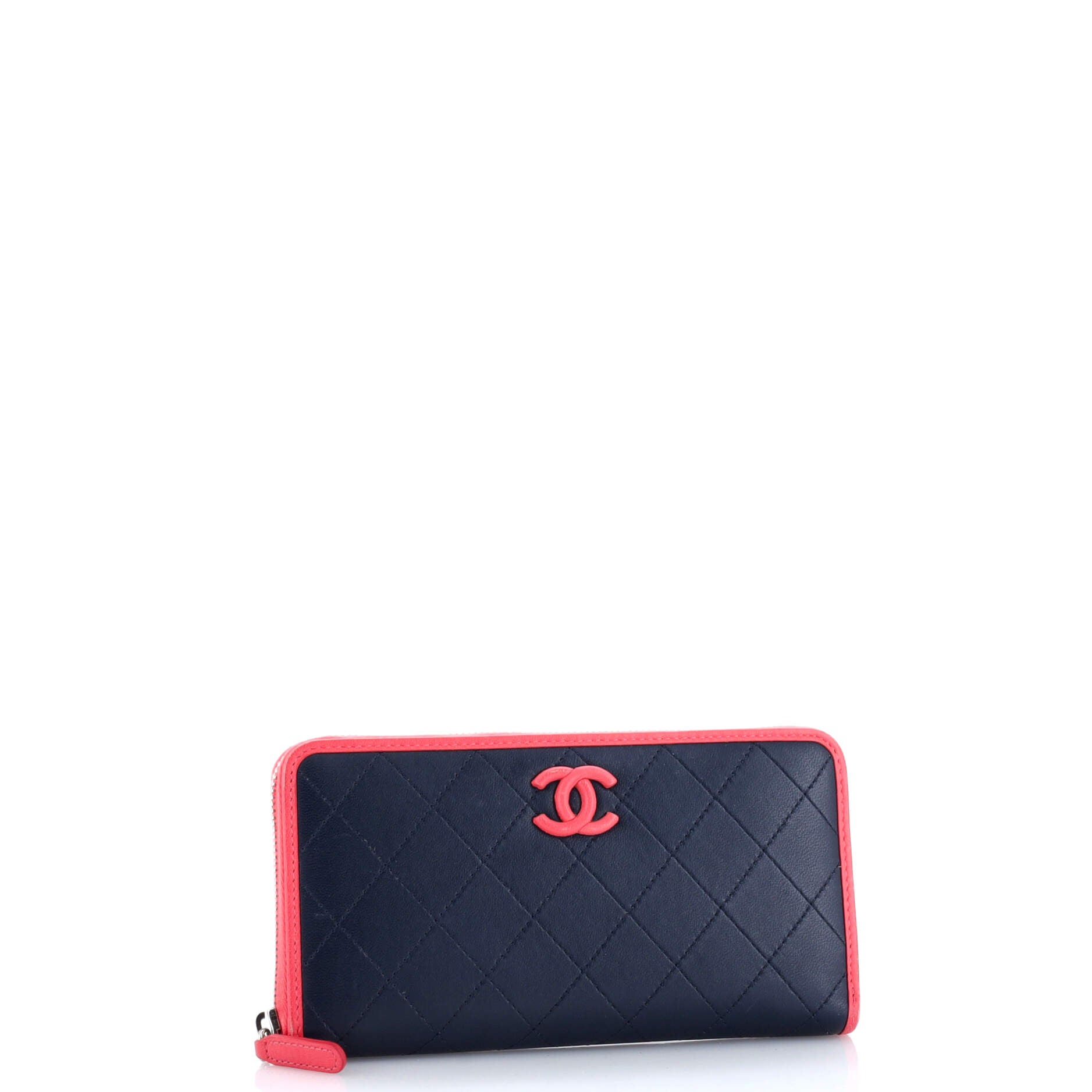 Chanel CC Zip Around Wallet Stitched Lambskin Long
