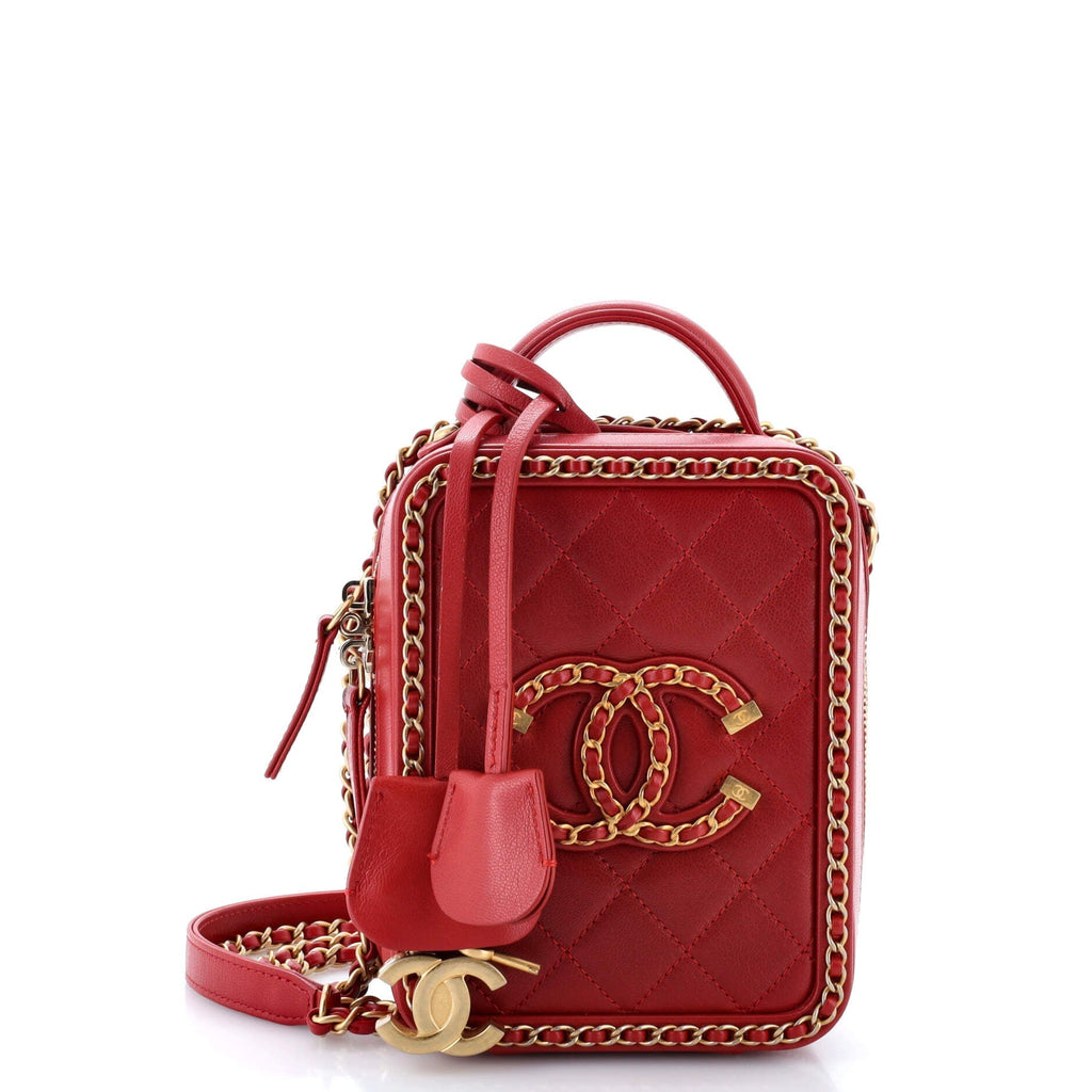 Chanel Filigree Vertical Vanity Case Quilted Goatskin with Chain Detail