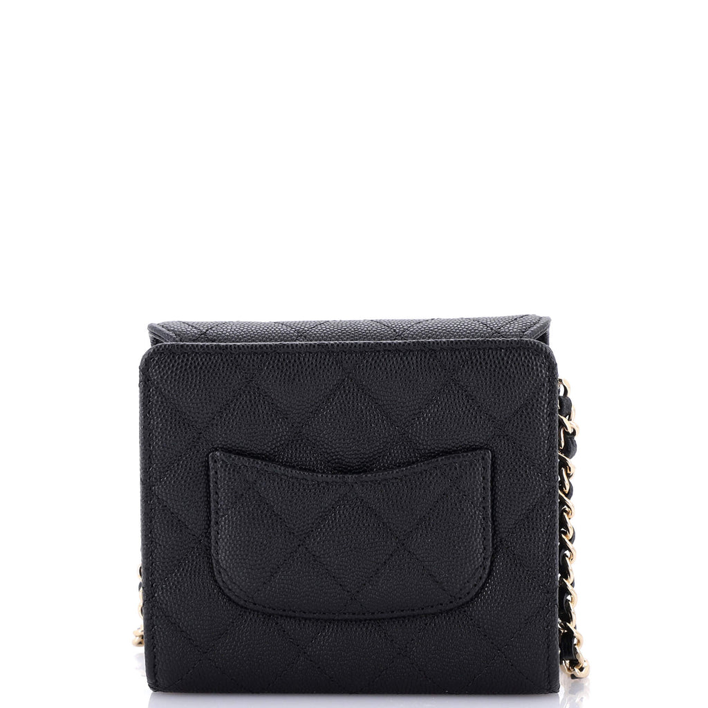 Chanel Flap Zip Around Card Case On Chain Quilted Caviar Mini