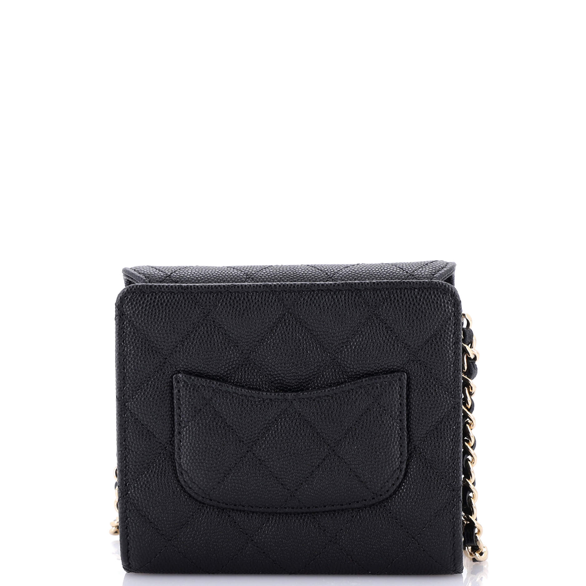 Chanel Flap Zip Around Card Case On Chain Quilted Caviar Mini