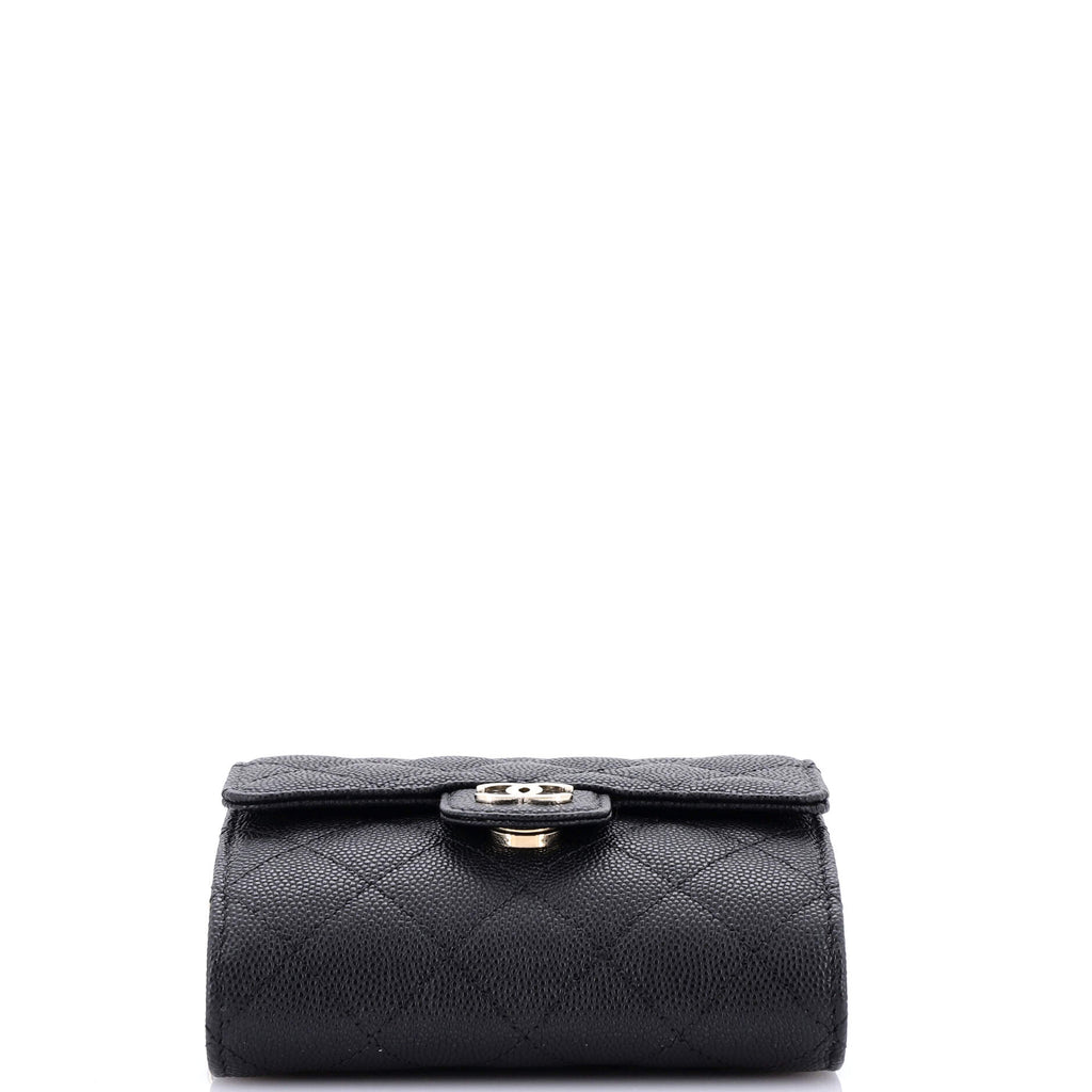 Chanel Flap Zip Around Card Case On Chain Quilted Caviar Mini