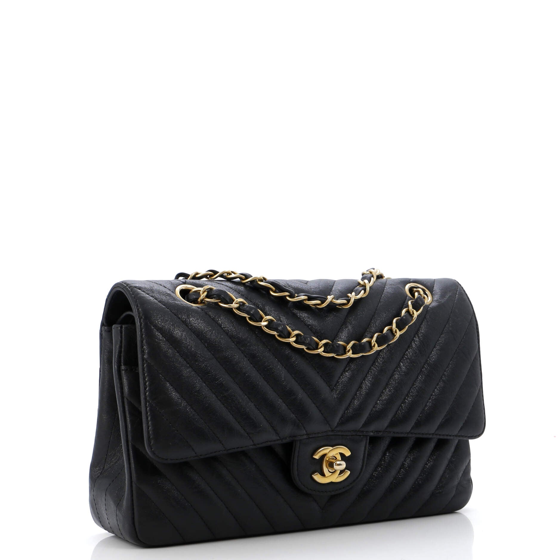 Chanel Classic Double Flap Bag Chevron Iridescent Crumpled Calfskin Medium