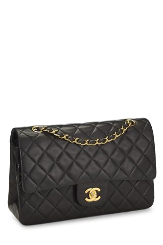 Chanel,  Black Quilted Lambskin Classic Double Flap Medium, Black