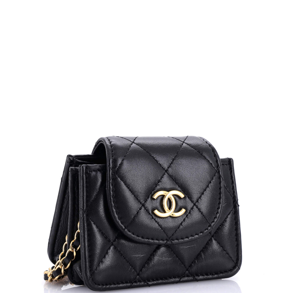 Chanel CC Accordion Round Flap Clutch with Chain Quilted Lambskin Mini