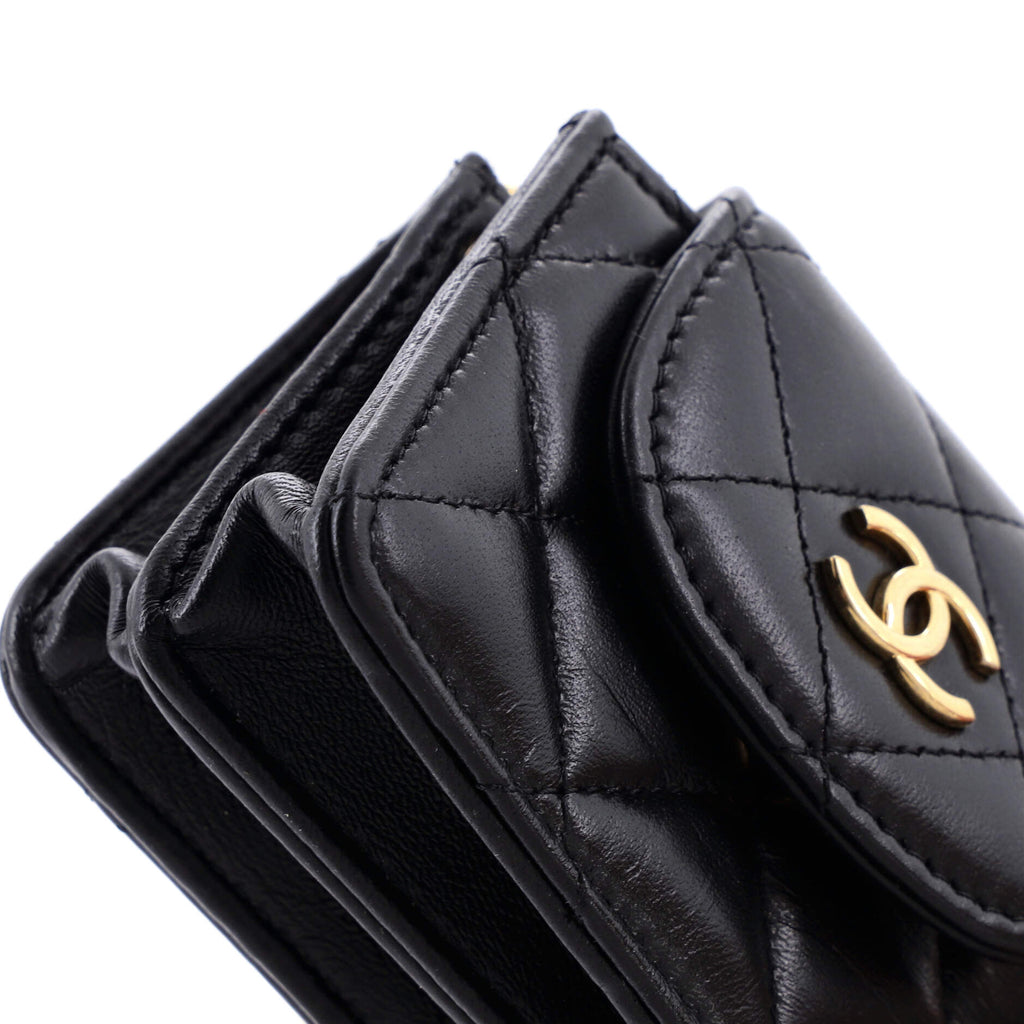 Chanel CC Accordion Round Flap Clutch with Chain Quilted Lambskin Mini