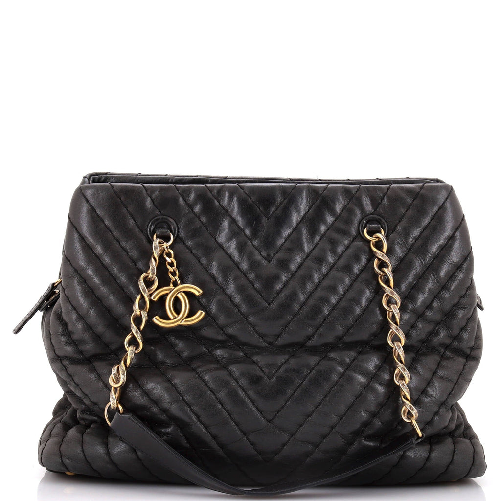 Chanel Surpique CC Charm Tote Chevron Calfskin Large
