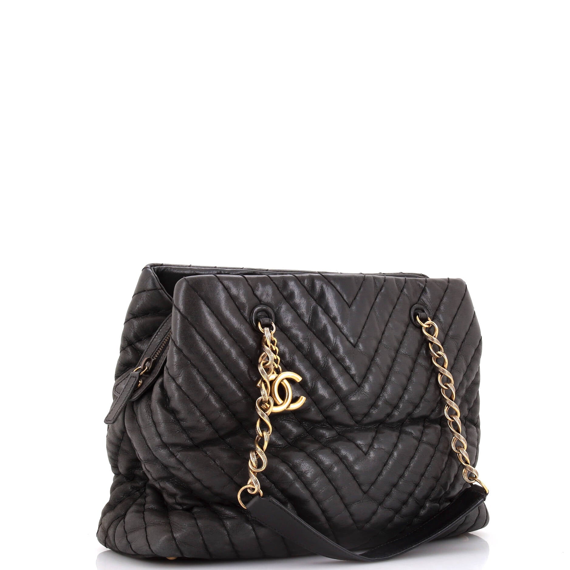Chanel Surpique CC Charm Tote Chevron Calfskin Large