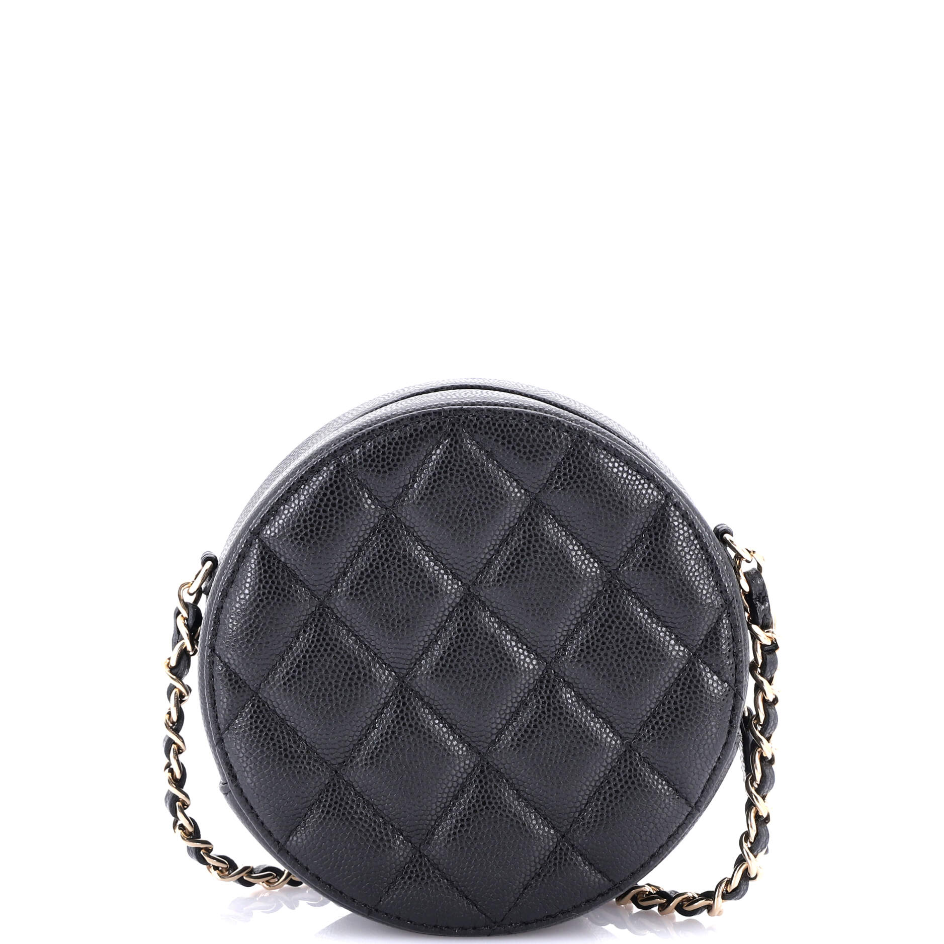 Chanel French New Wave Round Clutch with Chain Quilted Caviar