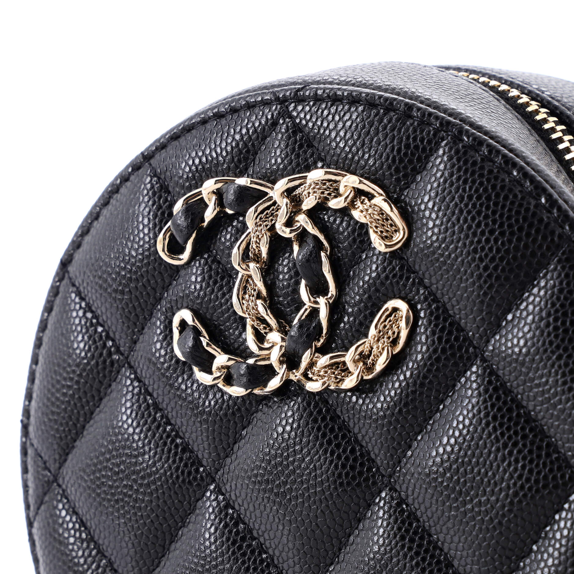 Chanel French New Wave Round Clutch with Chain Quilted Caviar