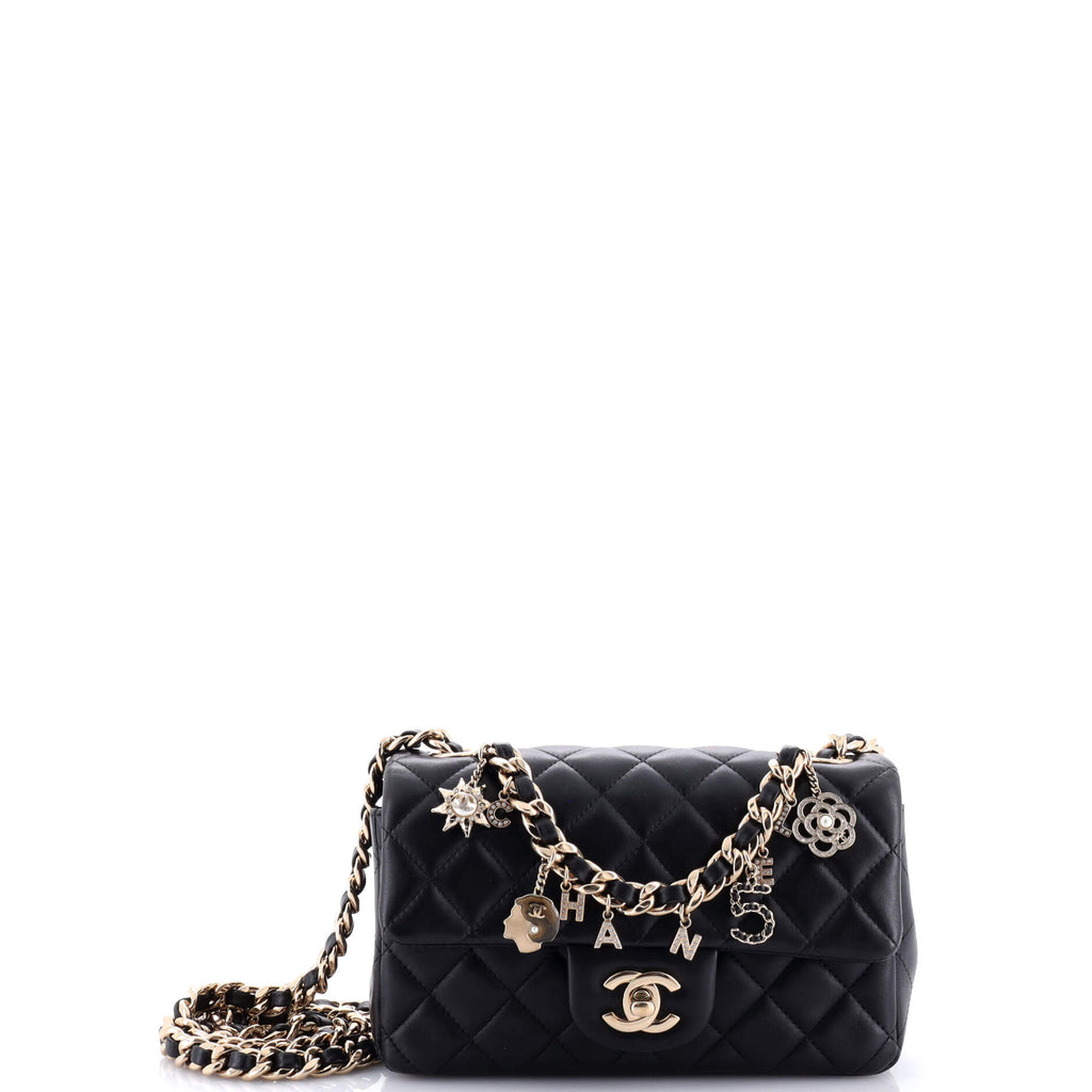 Chanel Coco Charms Classic Single Flap Bag Quilted Lambskin Mini