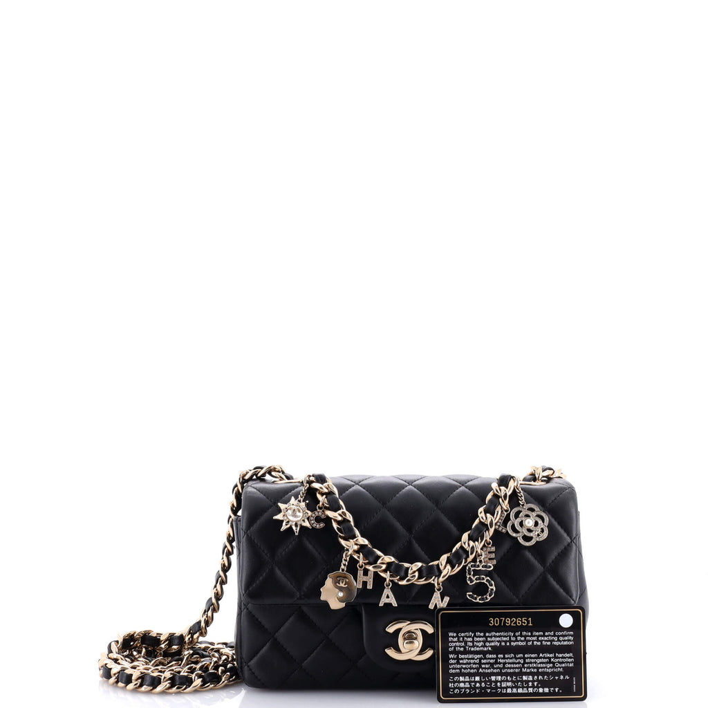 Chanel Coco Charms Classic Single Flap Bag Quilted Lambskin Mini