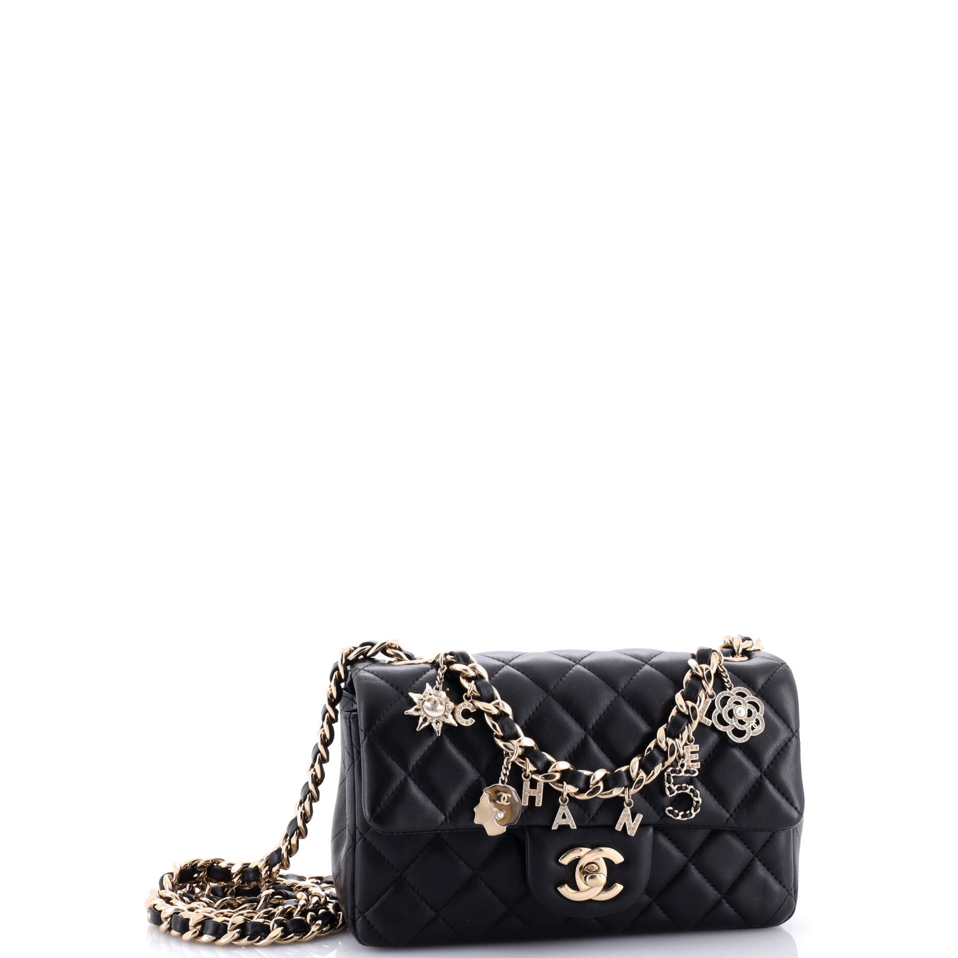 Chanel Coco Charms Classic Single Flap Bag Quilted Lambskin Mini