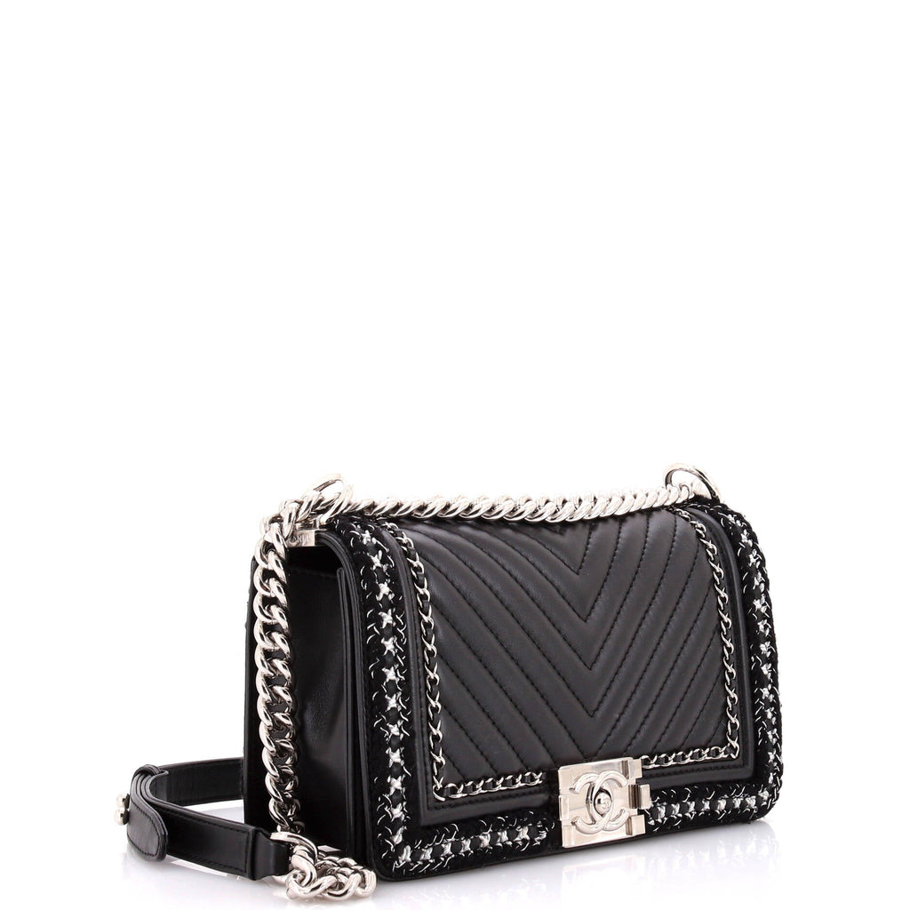 Chanel Jacket Boy Flap Bag Chevron Calfskin with Tweed Old Medium