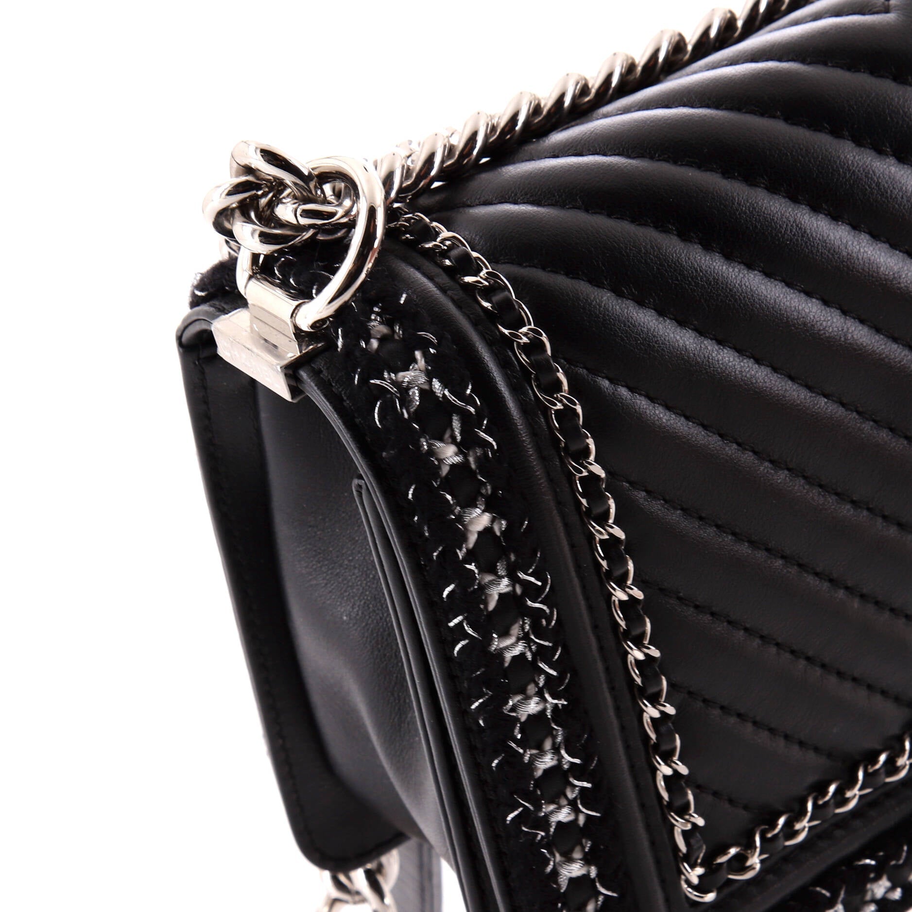 Chanel Jacket Boy Flap Bag Chevron Calfskin with Tweed Old Medium