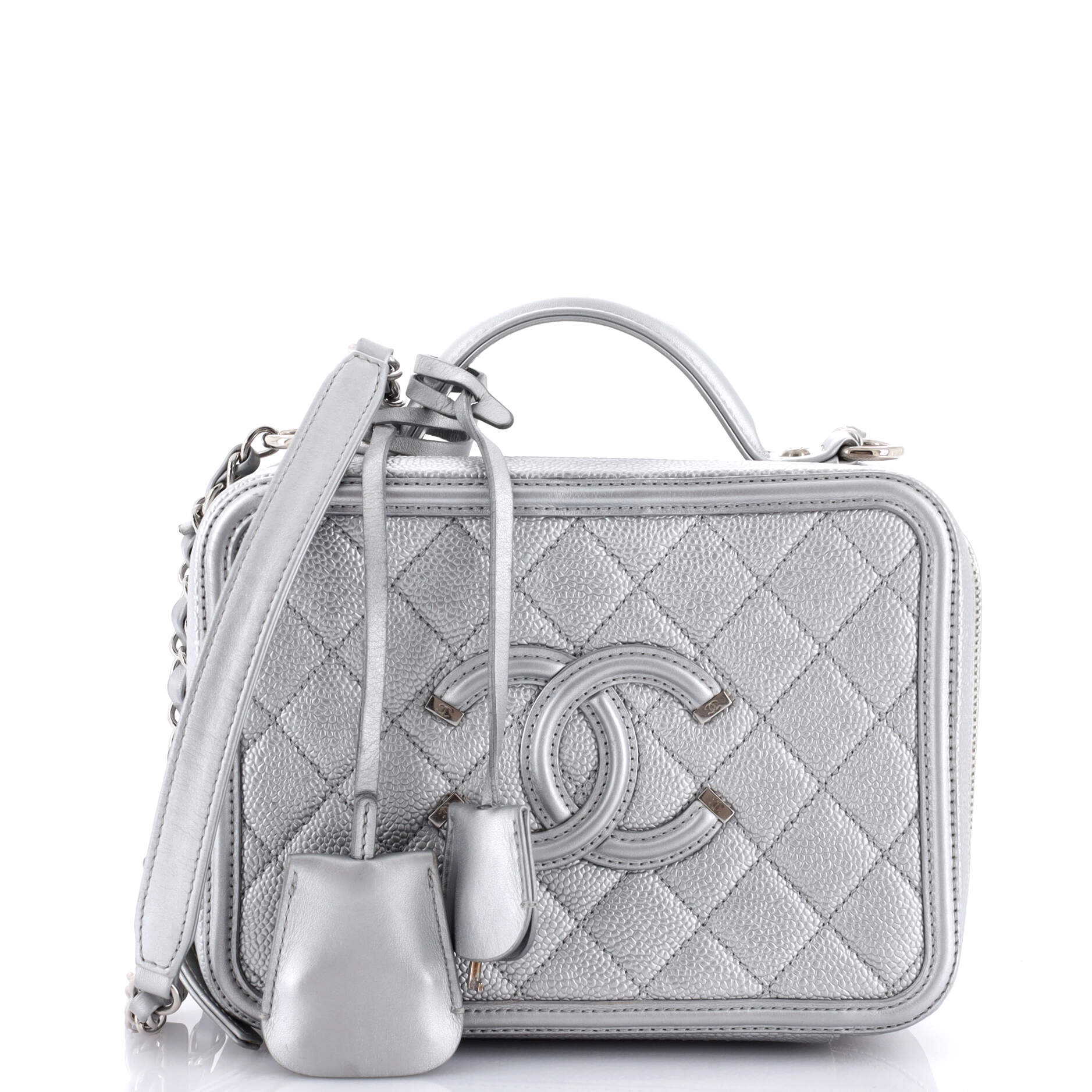 Chanel Filigree Vanity Case Quilted Metallic Caviar Medium