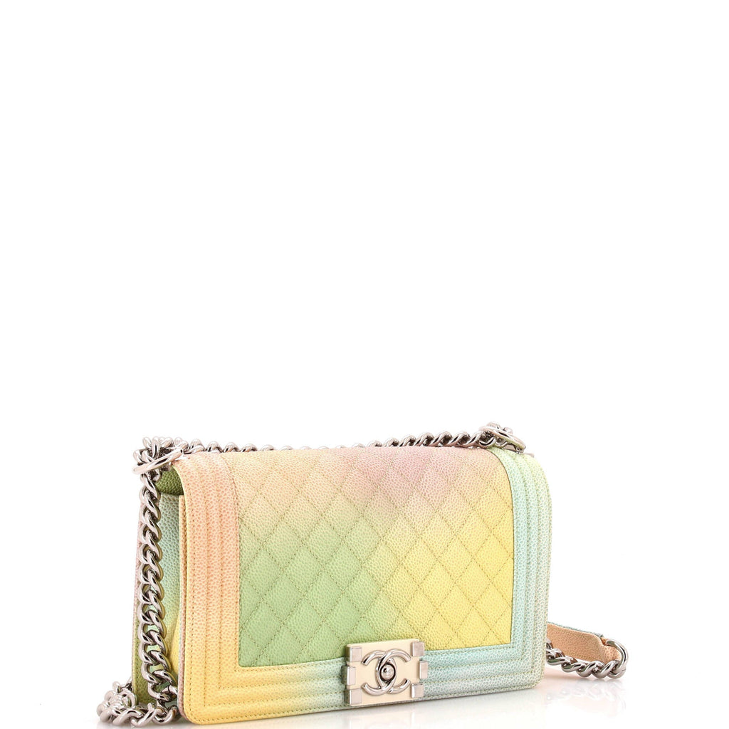 Chanel Rainbow Boy Flap Bag Quilted Painted Caviar Old Medium