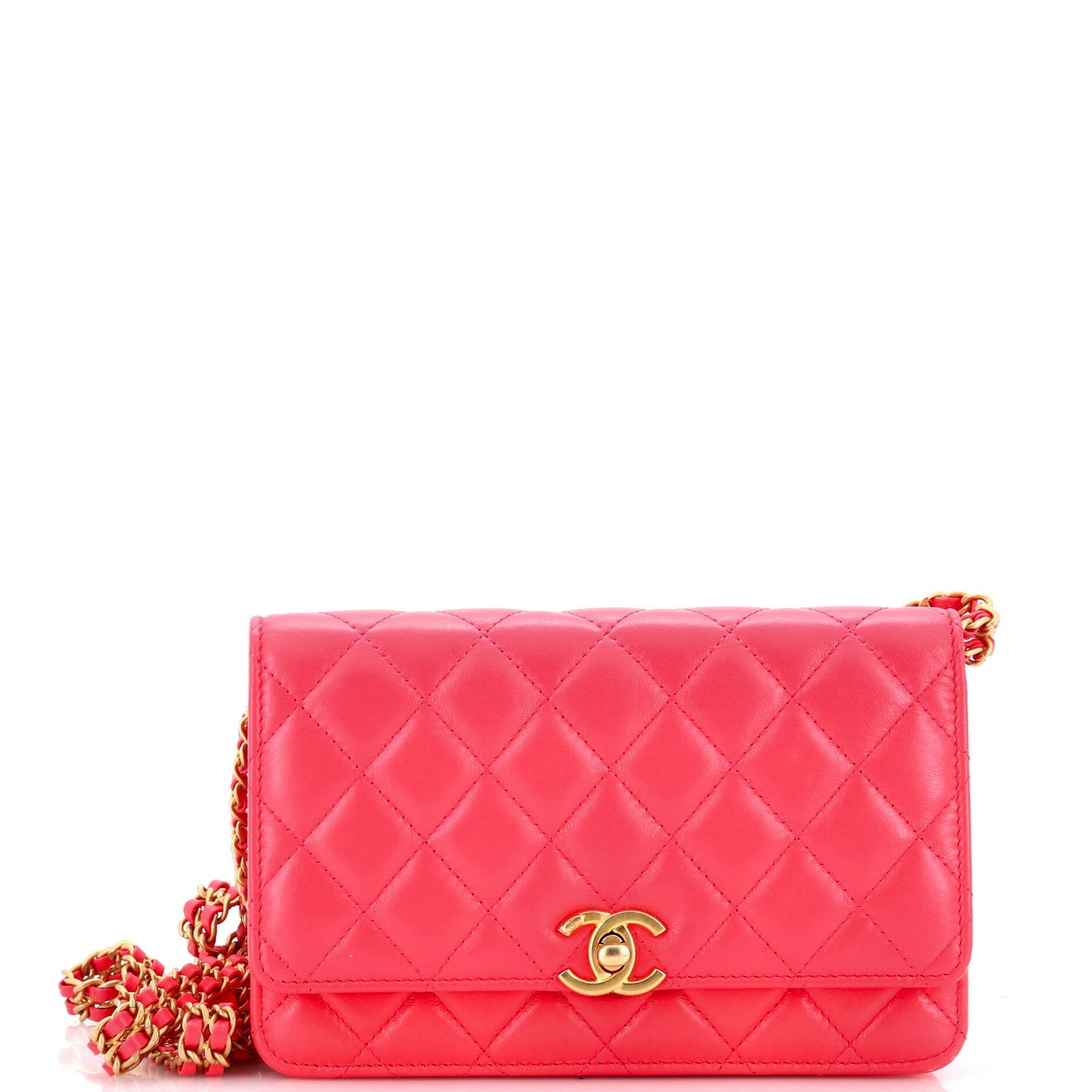 Chanel Double Chain CC Wallet on Chain Quilted Shiny Calfskin