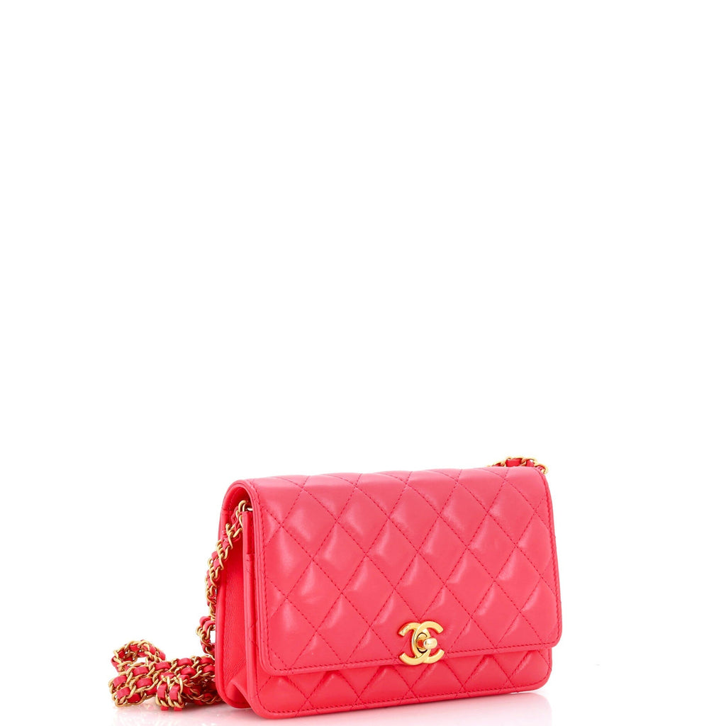 Chanel Double Chain CC Wallet on Chain Quilted Shiny Calfskin