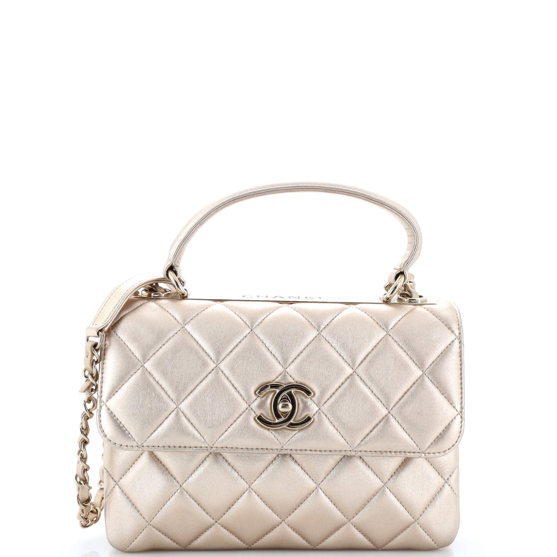 Chanel Trendy CC Top Handle Bag Quilted Metallic Lambskin Small