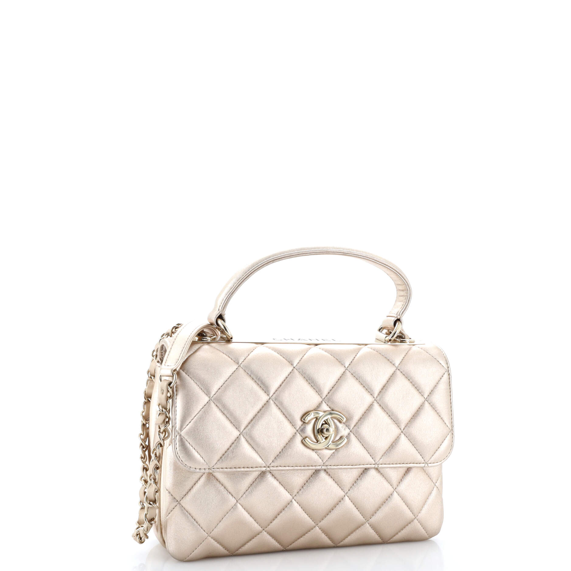 Chanel Trendy CC Top Handle Bag Quilted Metallic Lambskin Small