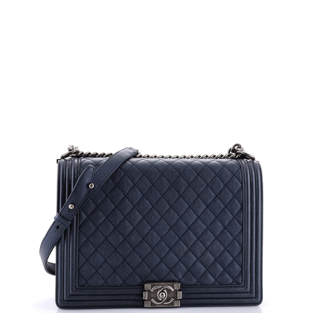 Chanel Boy Flap Bag Quilted Metallic Calfskin Large