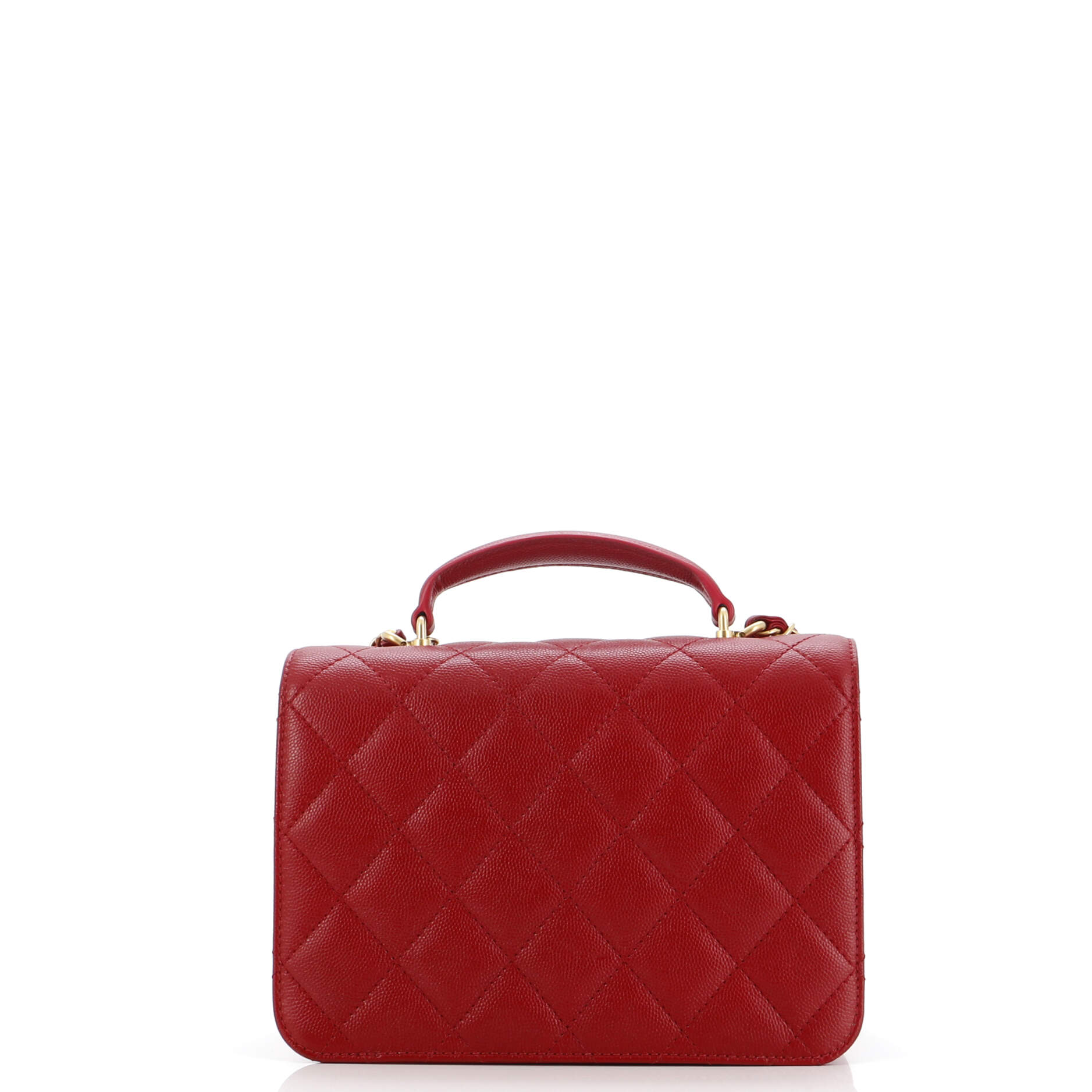 Chanel CC Top Handle Chain Full Flap Bag Quilted Caviar Small