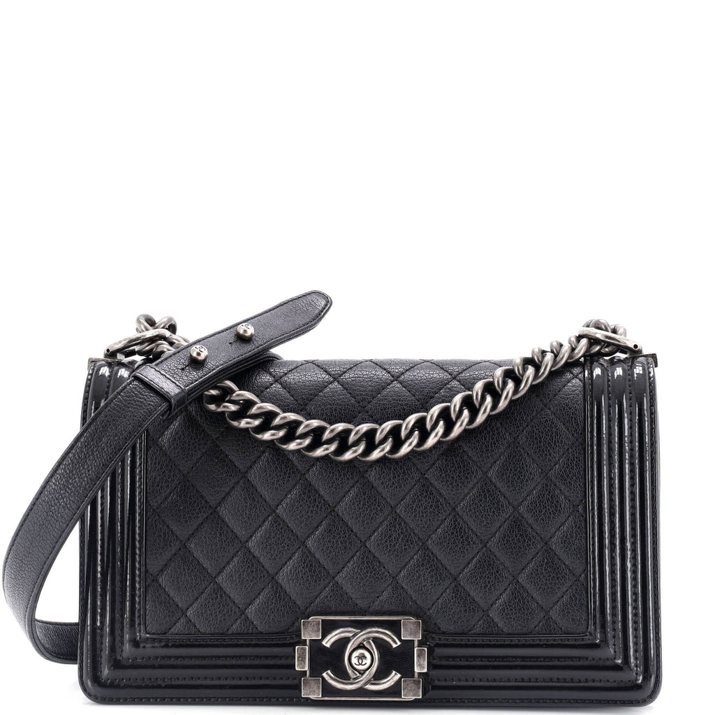 Chanel Boy Flap Bag Quilted Goatskin with  Old Medium