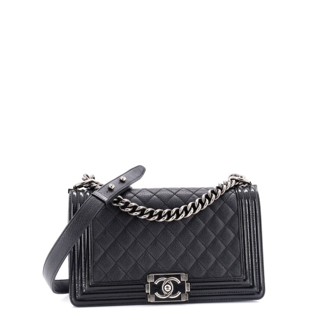 Chanel Boy Flap Bag Quilted Goatskin with  Old Medium